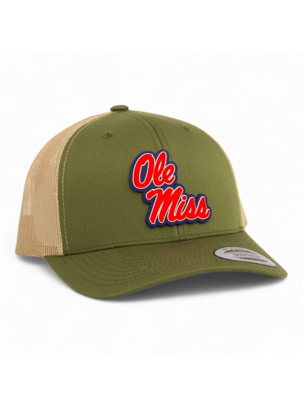 Ole Miss Rebels 3D YP Snapback Trucker Hat- Moss/ Tan